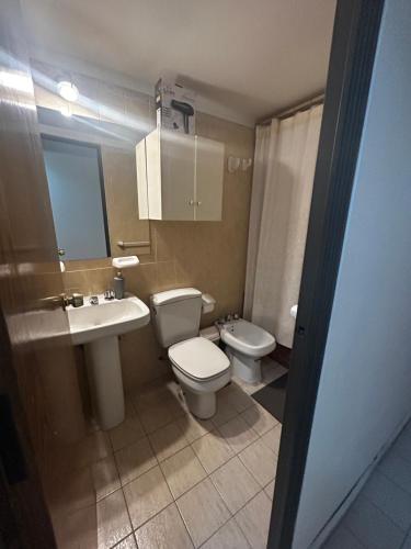 Departamento en Mendoza Capital في ميندوزا: حمام به مرحاض أبيض ومغسلة