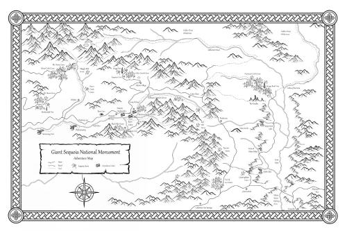 a black and white map of the great western mountains at Redwood Retreat, Mountains, Adventure and Nature in Ponderosa