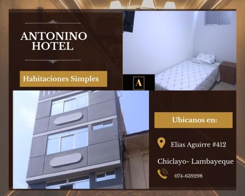 un collage de fotos de un edificio con un cartel en ANTONINO HOTEL, en Chiclayo