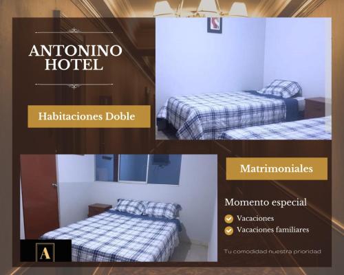 a collage of pictures of a bedroom with two beds at ANTONINO HOTEL in Chiclayo