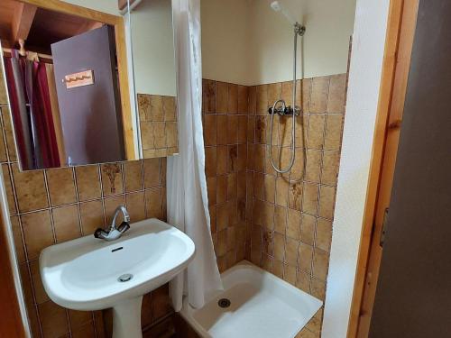 y baño con lavabo y ducha. en Studio Autrans-Méaudre en Vercors-Autrans, 2 pièces, 3 personnes - FR-1-737-56, en Autrans