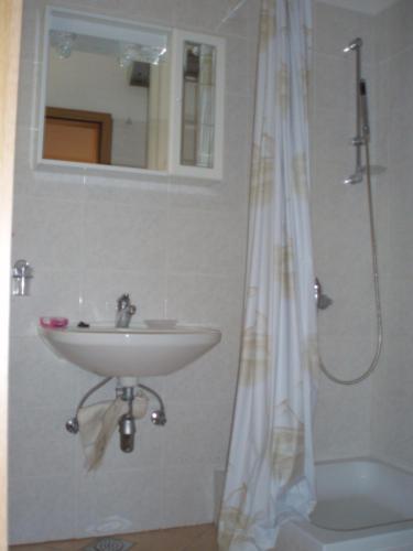 a bathroom with a sink and a shower at Guest House Cattonaro in Šilo