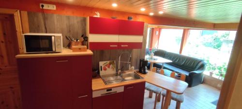 a small kitchen with a sink and a microwave at Apartment am Rennsteig, 2 Schlafzimmer in Lauscha - Ernsthal am Rennsteig
