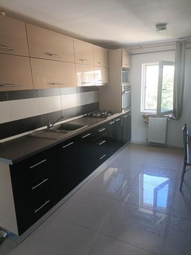 a kitchen with a sink and a stove top oven at Sweetie house in Slatina