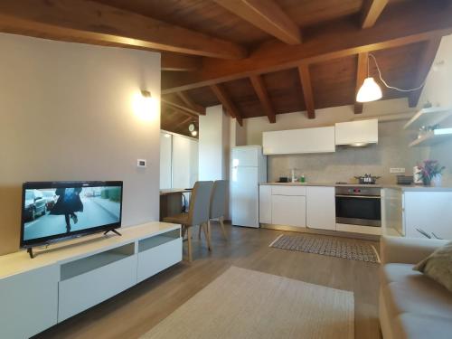 a living room with a television and a kitchen at Apartment Harmony in Bale