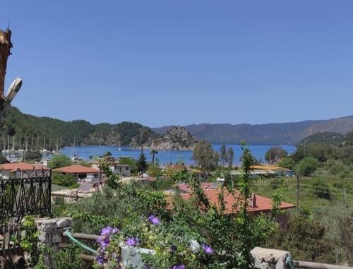 a view of the lake from the garden at Stone Cottage garden, terrace sea and forest view in Marmaris