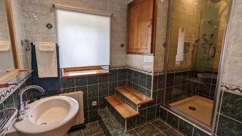a bathroom with a sink and a shower and a toilet at Le Cocon et le panorama des Hautes-Côtes in Fussey
