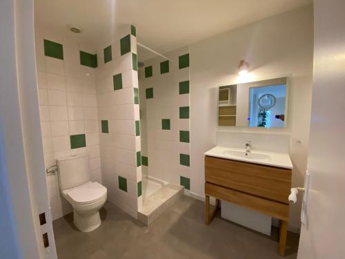 łazienka z toaletą i umywalką w obiekcie T4 bord canal du midi, piscine w mieście Homps