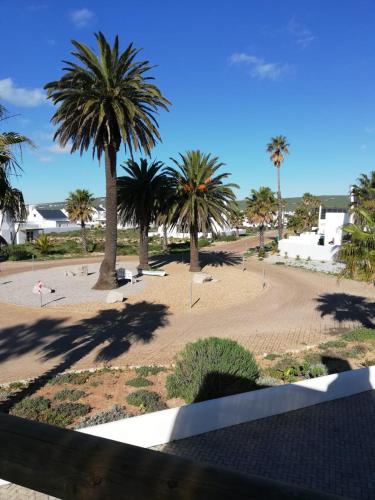 a park with palm trees and a sandy beach at The Tides Holiday Home in St Helena Bay
