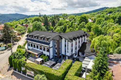 an aerial view of a large house with trees at Hotel Roberto Slanic Prahova in Slănic