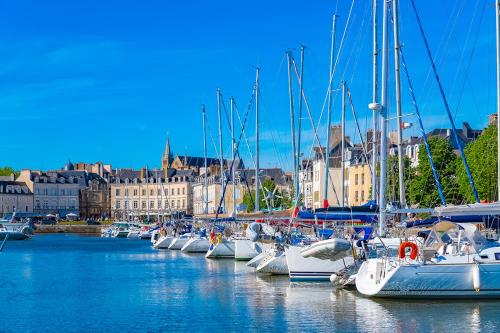 a bunch of boats are docked in a marina at App. Résidence Parking Belle Terrasse Proche Port in Vannes