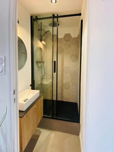 une salle de bain avec douche et lavabo dans l'établissement Le repère des pêcheurs, à Marseille