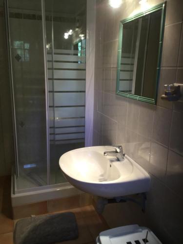 a bathroom with a sink and a shower and a toilet at Appartement dans un mas provencal in Istres