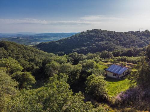 eine Luftansicht eines Hauses auf einem Hügel mit Bäumen in der Unterkunft Holiday Home Grilli by Interhome in Scansano