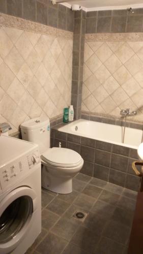 een badkamer met een toilet en een wasmachine bij Evelins house Alexandroupoli in Alexandroupoli