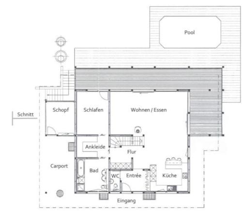 Půdorys ubytování Einfamilienhaus, Kurzzeitmiete mit schöner Aussicht, Hohe Räume