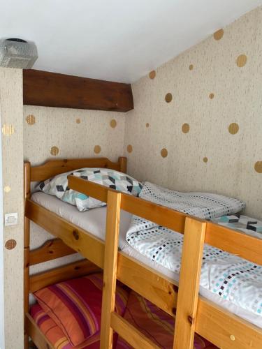 Habitación con 2 literas en una habitación en Rare 2 bedroom with private beach on Lake Annecy en Doussard