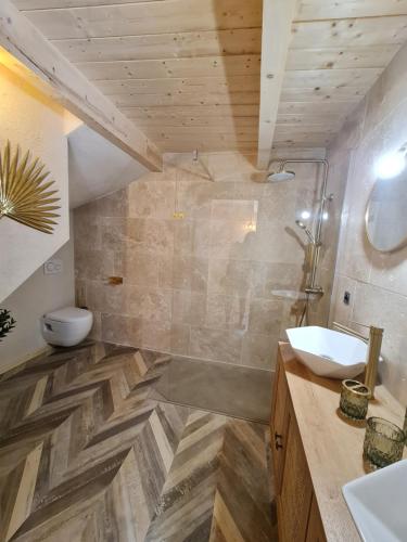 łazienka z umywalką i toaletą w obiekcie Le havre de paix. w mieście Saint-Dalmas-le-Selvage