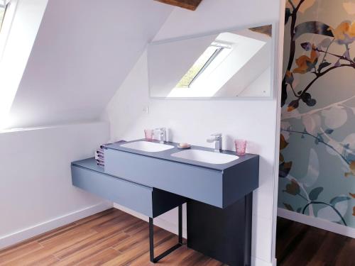 La salle de bains est pourvue d'un lavabo et d'un miroir. dans l'établissement Maison Bélénos, à Nevy-sur-Seille