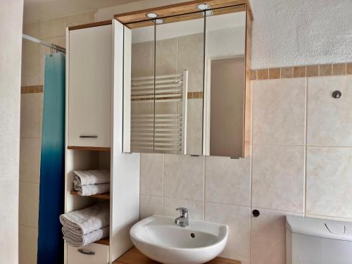een badkamer met een wastafel en een spiegel bij Romantic apartment in Bamberg in Bamberg