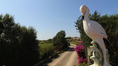 posąg ptaka na płocie obok drogi w obiekcie Casa Vacanze Giovanna w mieście SantʼAnna Arresi