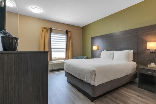 Habitación de hotel con cama grande y TV en Quality Inn & Suites en Grimsby
