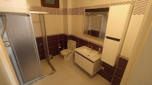 y baño con aseo, lavabo y ducha. en ALTINSOY HOUSE, en Çaykara