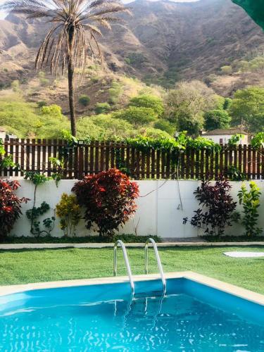 a swimming pool in a yard with a palm tree at Finca Pedra Molar in Órgãos