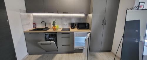 a small kitchen with a sink and a counter at Centrum Prusa STUDIO 210 in Lublin
