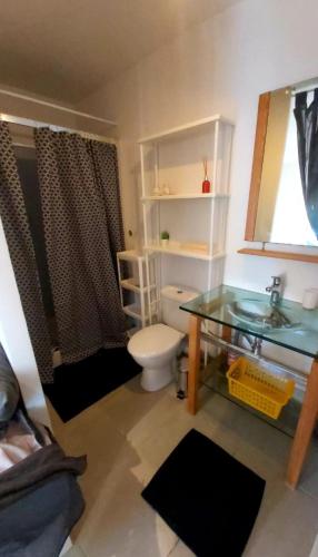 une petite salle de bain avec un lavabo et des toilettes dans l'établissement Studio privé attenant Villa Piscine, à Marseille