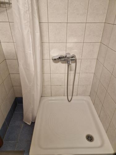 W łazience znajduje się prysznic z wanną. w obiekcie Skg Cozy Apartment w Salonikach