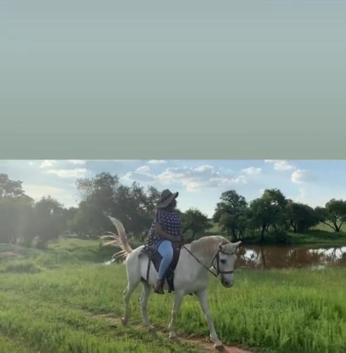 a woman riding a horse in a field at Kings View Exclusive Villas (KVEV) in Petronella