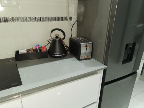 a tea kettle and a toaster on a kitchen counter at Kings View Exclusive Villas (KVEV) in Petronella