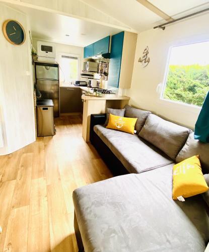 Кухня или мини-кухня в Évasion océanique : Mobil-home dans un camping 4* à 50m de l'océan
