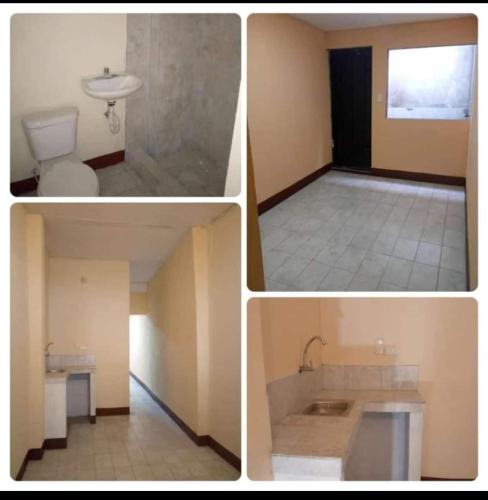 four pictures of a bathroom with a toilet and a sink at Departamento para parejas in Guayaquil
