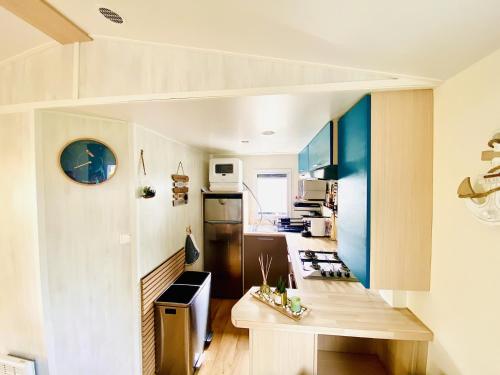 Кухня или мини-кухня в Évasion océanique : Mobil-home dans un camping 4* à 50m de l'océan
