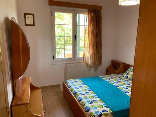 a bedroom with a bed and a window at Vasilis home apartment in Mazarakiá