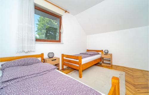 a bedroom with two beds and a window at Amazing Home In Duga Resa With House A Panoramic View in Duga Resa