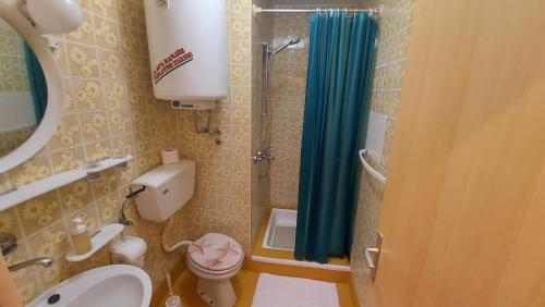 a bathroom with a shower and a toilet and a sink at House Lanterna Pag in Pag