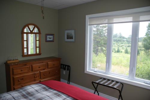 - une chambre avec un lit, une fenêtre et une commode dans l'établissement Top of Algonquin Bed and Breakfast, à Mattawa