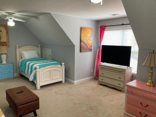 a bedroom with a bed and a television in it at Casa Cool in Braselton