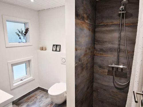a bathroom with a toilet and a shower at Holiday home Haderslev XXVI in Haderslev