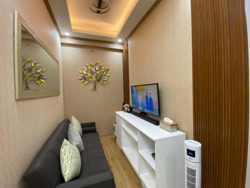 a living room with a couch and a tv at Twenty-Nine Cats - SMDC Cheer Residences Marilao in Marilao