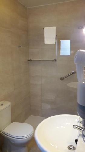 a bathroom with a white toilet and a sink at Hotel Torres Touriño in Sanxenxo