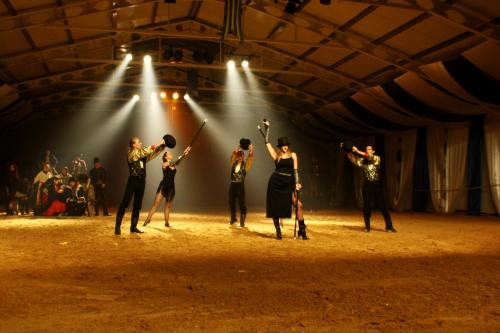 a group of performers on a stage with lights at Puchner Kastélyszálló Prémium in Bikal