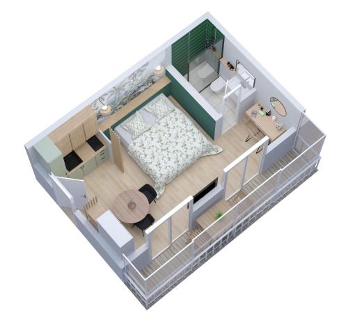 un plan d'étage d'une chambre dans l'établissement Le Phare Ouest - 80 m De La Mer - Vue Océan Sur Le Balcon - Entièrement Rénové - Internet Haut Débit - NOUVEAU, à Ploemeur