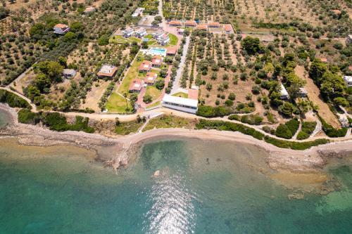 an aerial view of a resort on a beach at Blue Marine Village in Chalkida