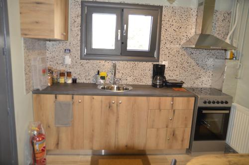 a kitchen with a sink and a window at Persefoni's Home in Ioannina