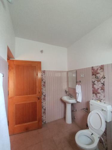 a bathroom with a toilet and a sink at Streamlet homestay in Leh