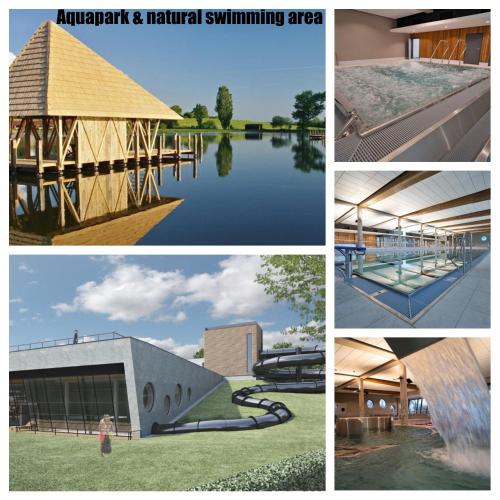 ヴルフラビーにあるApartmán Benedikt - soukromá zahrádkaの水泳場と建物写真のコラージュ